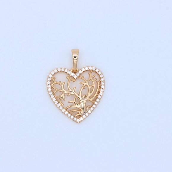 "Rose Gold Heart Pendant with Tree of Life Design and Crystal Border, XPPT1480 - Picture 7 of 12